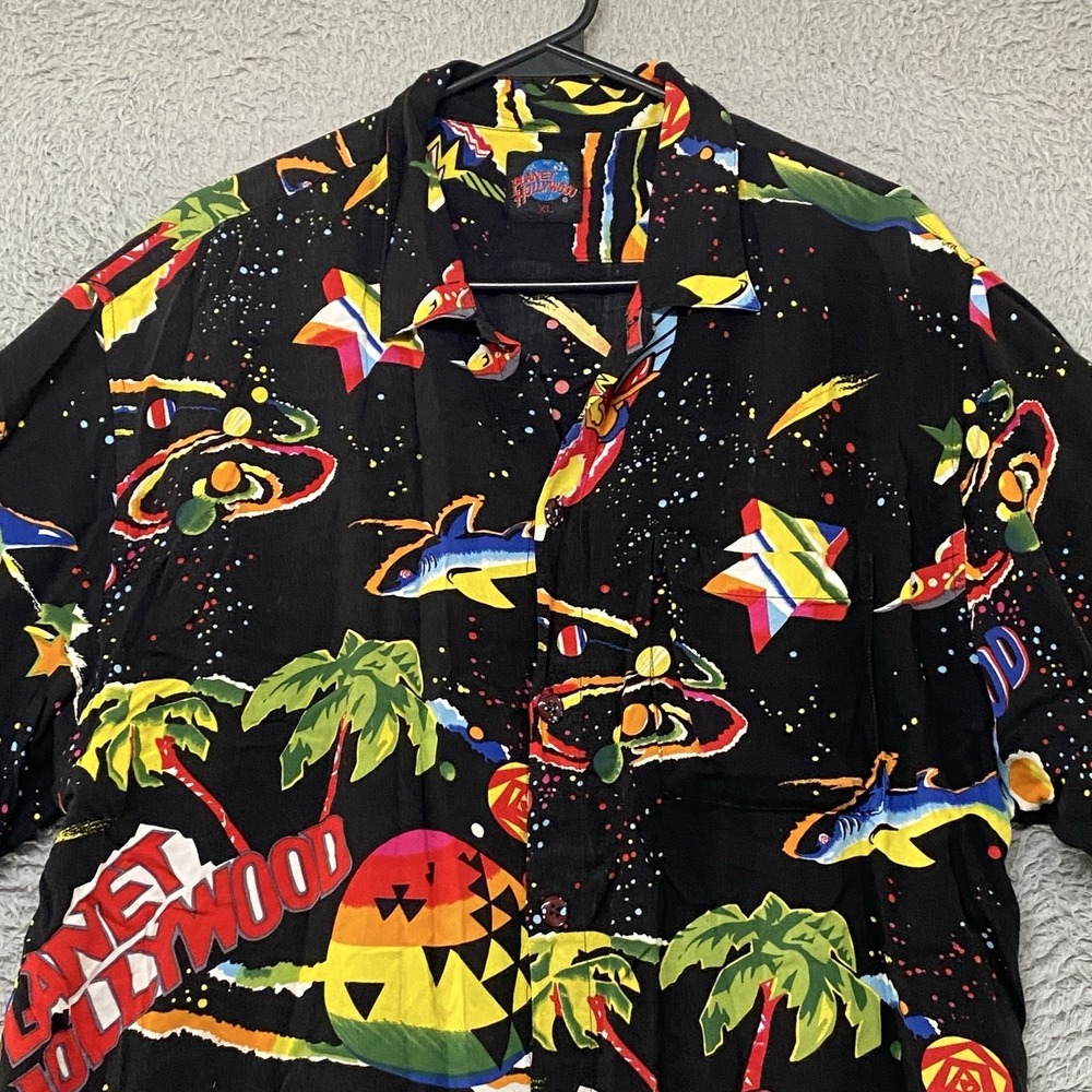 Vintage Planet Hollywood Shirt Mens XL Space Hawaiian Print Rayon Button Up 90s - Picture 2 of 14